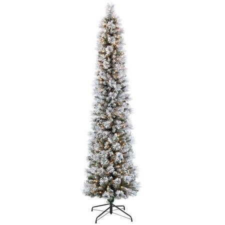 Puleo International Puleo International 253-TFP-75C350-K 7.5 ft. Pre-Lit Flocked Pencil Portland Pine Artificial Christmas Tree with 350 UL-Listed Clear Lights 253-TFP-75C350-K